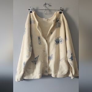 Vintage Coastal Motif Butter Yellow Cardigan with Pockets